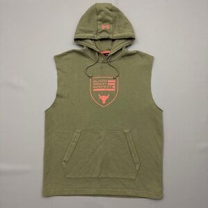 UA Project Rock Hoodie Green Sleeveless Blood Sweat Respect Gym